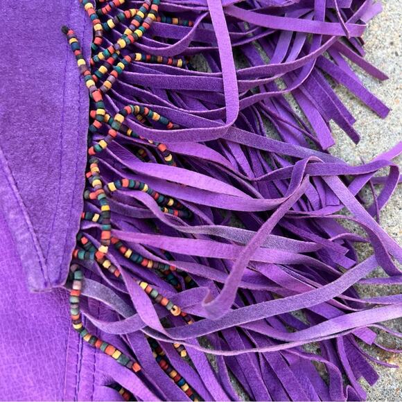 Vintage Purple Leathercraft Process of America Suede Fringe Beaded Shawl Cape - Picture 9 of 9